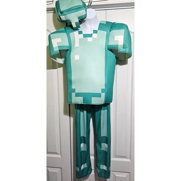 Minecraft Diamond Armor Costume Kids 7-8 Steve Alex Pixel Padded 3D Tunic Hat - Picture 1 of 4